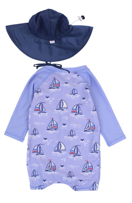 Ruggedbutts Seas The Day One-piece Rashguard Swimsuit & Bucket Hat Set In Blue
