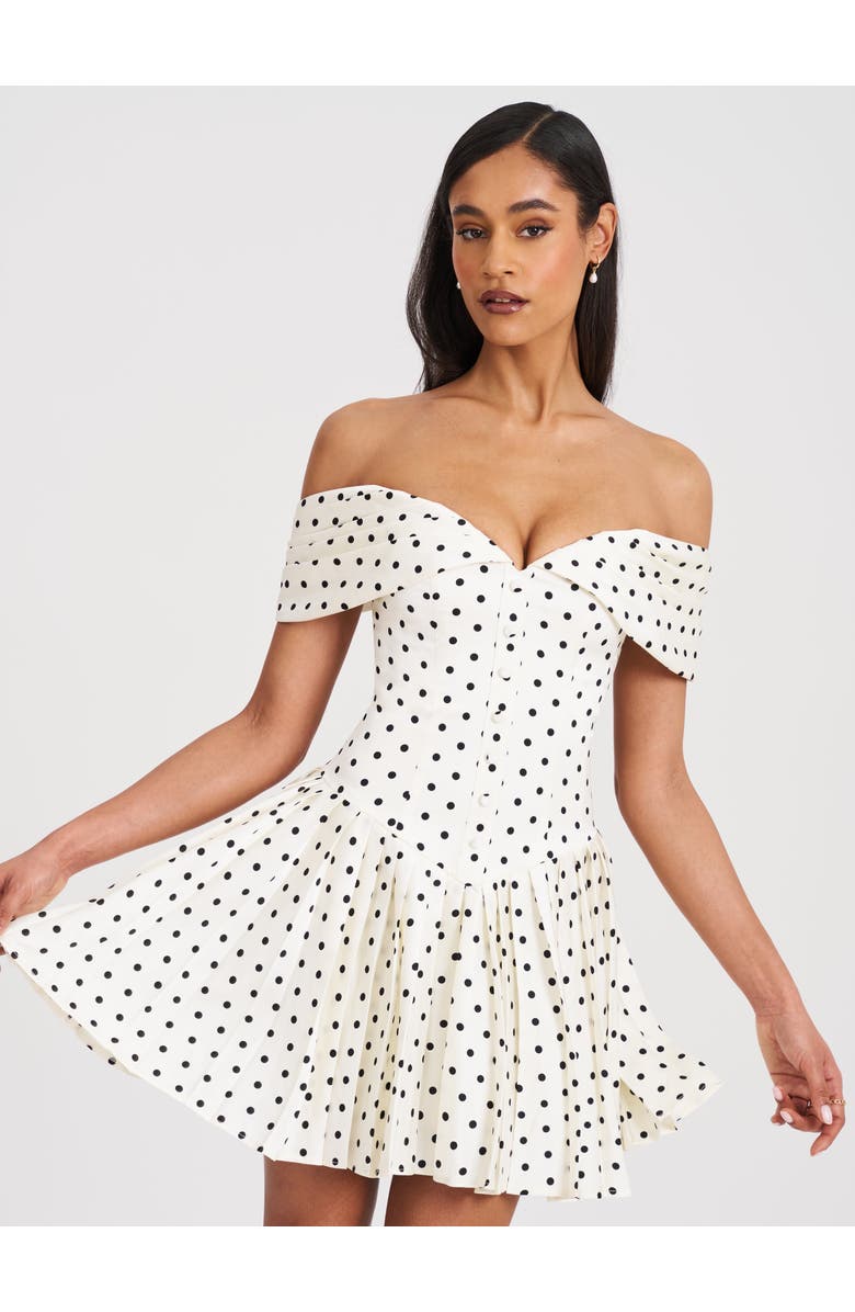 Miss Circle Edeline Polka Dot Off-shoulder Pleated Mini Dress, Alternate, color, White