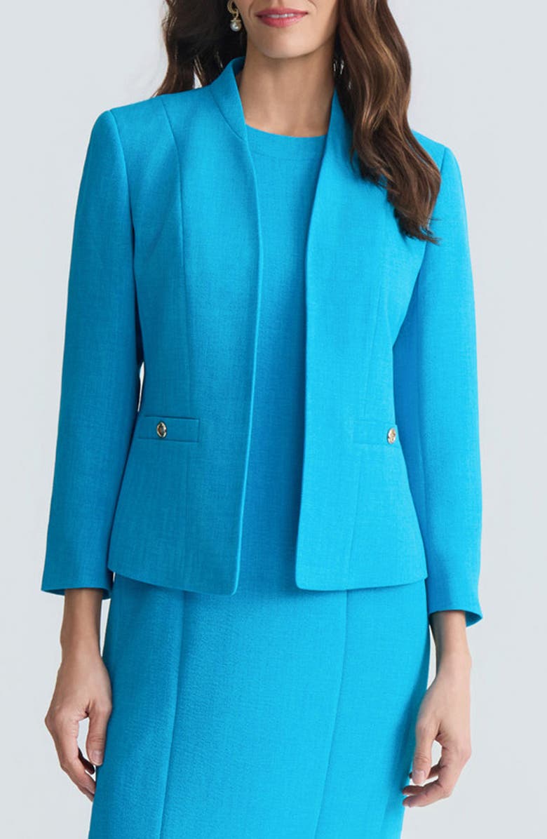 KASPER Pebbled Crepe Seamed Cardigan, Main, color, 