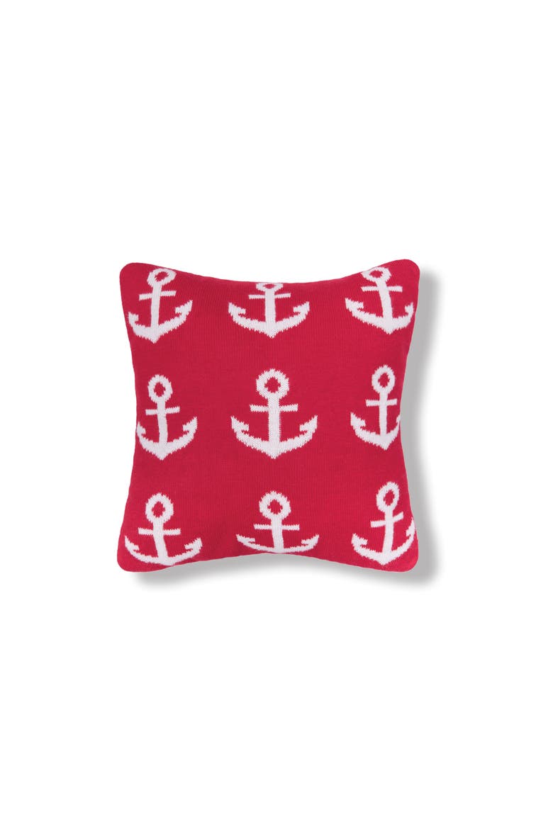 Anchor Knitted Small/Petite Accent Pillow, 10" x 10", Main, color, Red