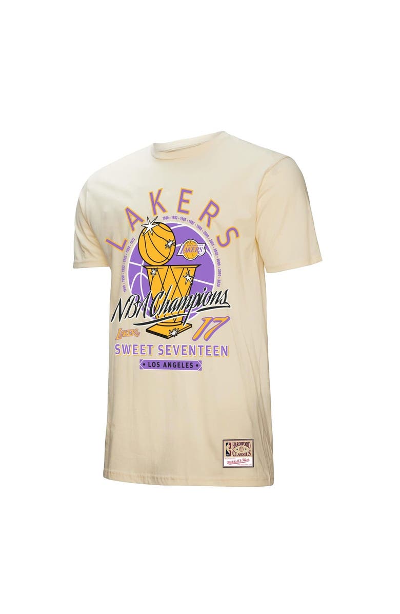 Mitchell & Ness Men's Mitchell & Ness Cream Los Angeles Lakers Hardwood Classics Champions Vintage T-Shirt, Alternate, color,