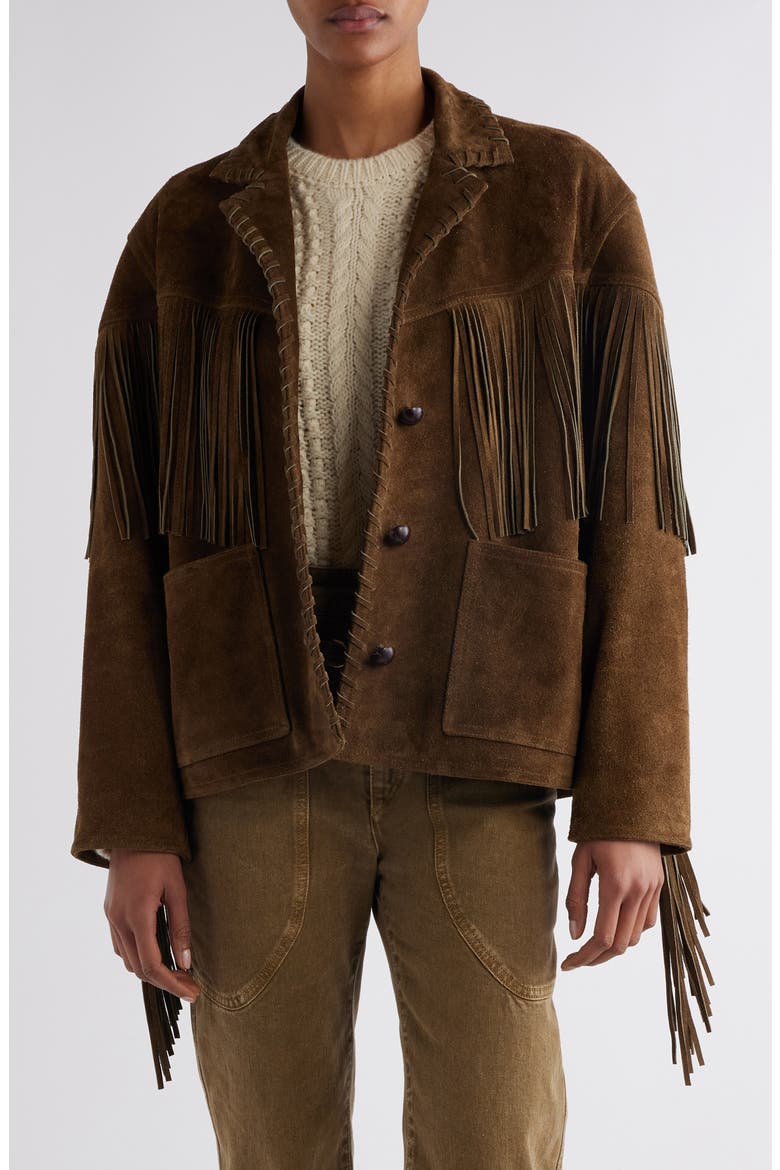 Fabie Fringed Suede Jacket, Main, color, BRONZE