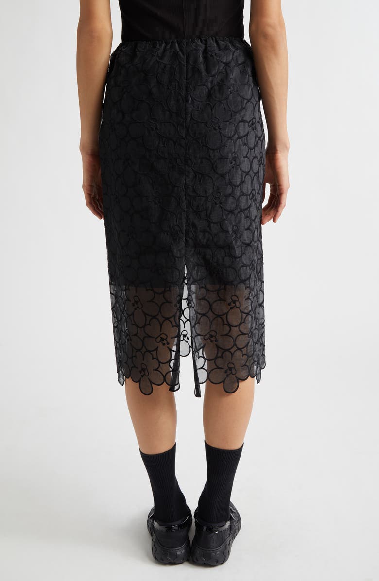 Cecilie Bahnsen Bria Floral Embroidered Organza Midi Skirt, Alternate, color, Black Felicia Embroidery