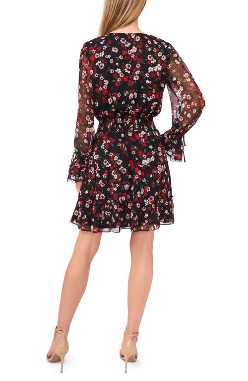 Cece Floral Long Sleeve Fit & Flare Dress In Black