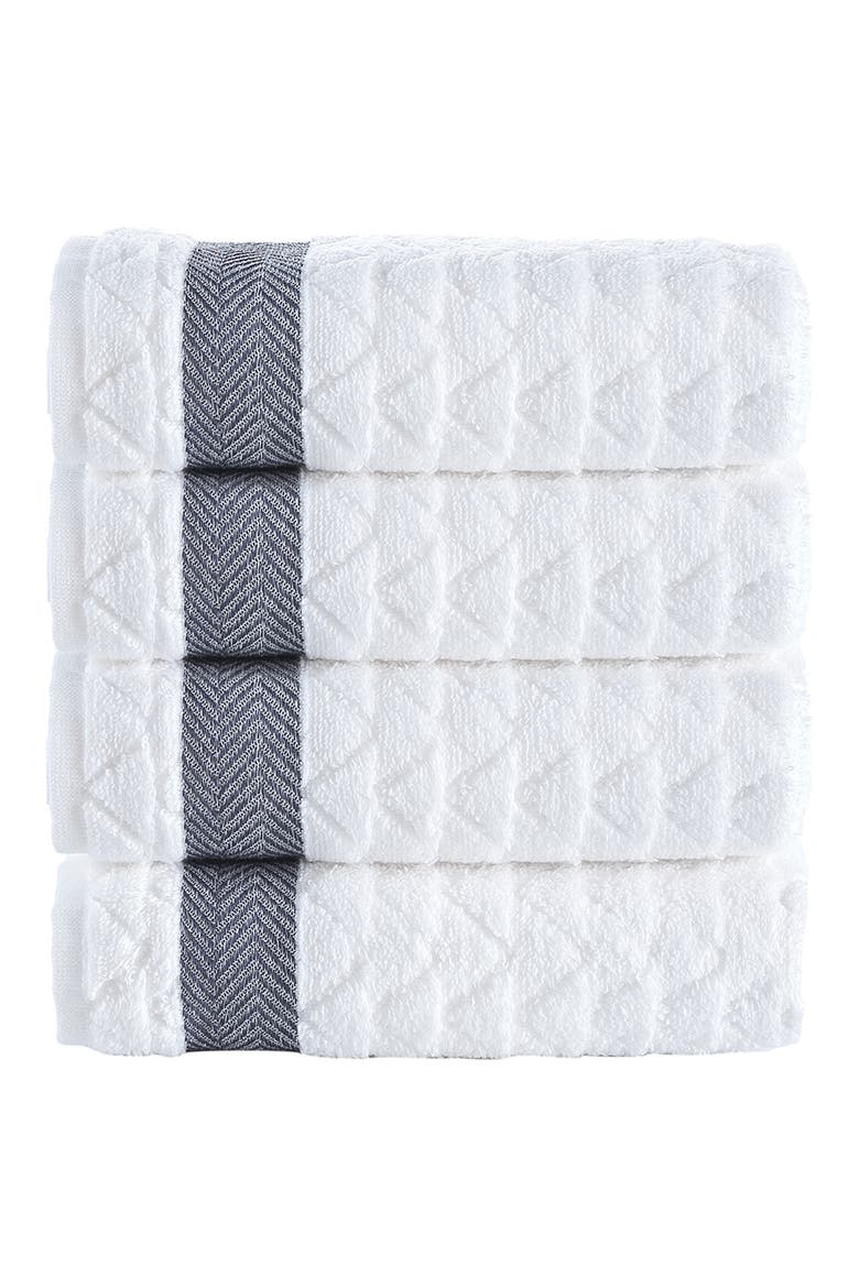 Herringbone Cotton 4-Pack Hand Towels, Main, color, WHITE