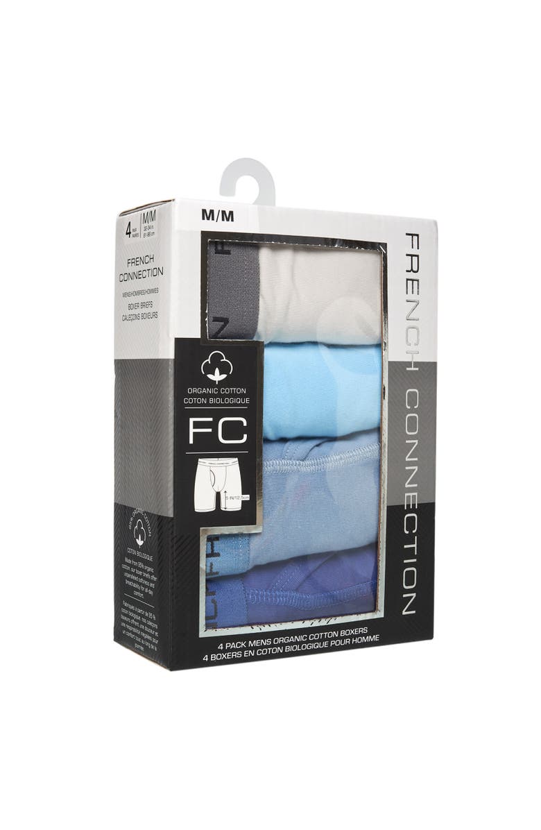 French Connection Assorted Organic Cotton Boxer Brief 4-Pack, Alternate, color, Blue