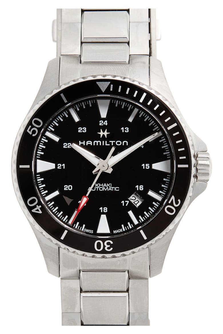 Khaki Automatic Bracelet Watch, 40mm, Main, color, SILVER/ BLACK/ SILVER