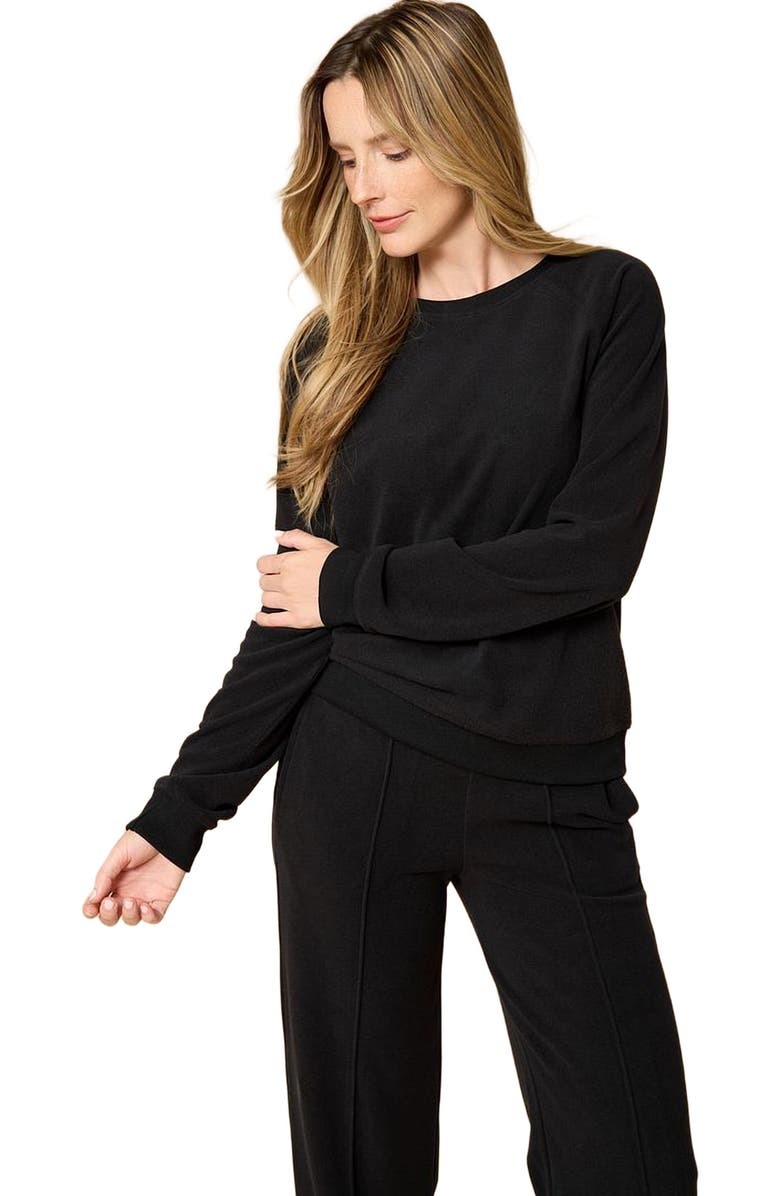 Softies Vintage Velvet Crewneck with Pintuck Pant, Alternate, color, Black