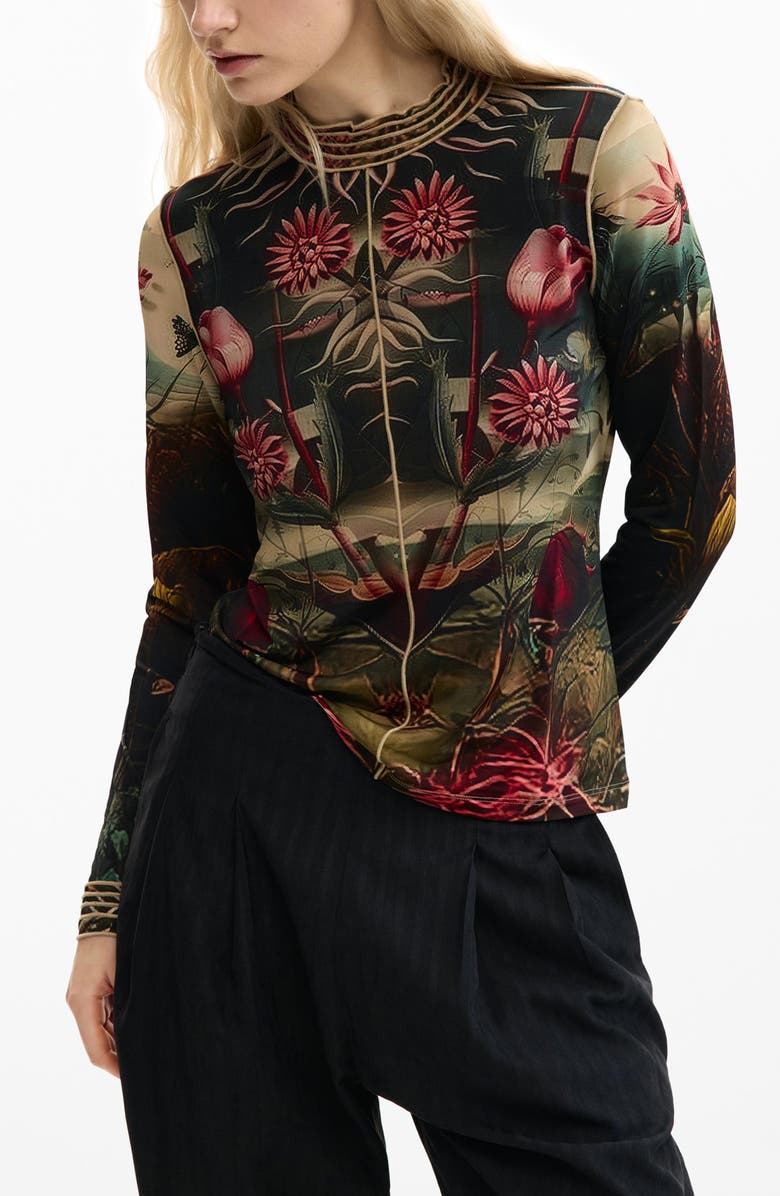 Desigual Floral Print Long Sleeve T-Shirt, Main, color, 