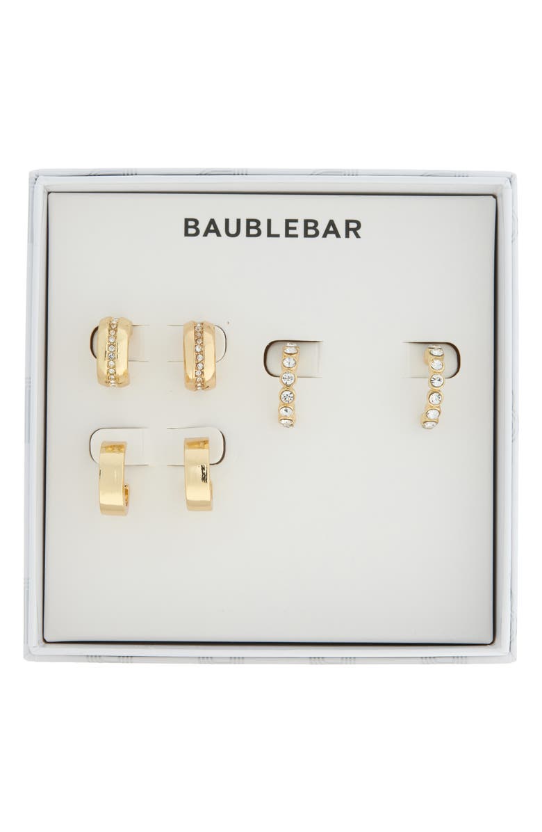BaubleBar Set of 3 Huggie Hoop Earrings, Main, color, Gold