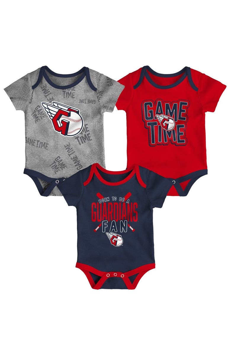Outerstuff Newborn & Infant Cleveland Guardians Navy/Red/Heathered Gray Game Time Three-Piece Bodysuit Set, Main, color, Navy