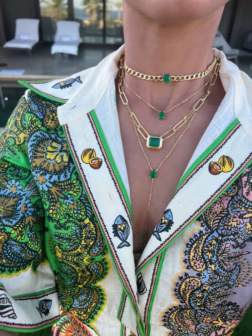 Gemma Azzurro Emerald Lariat Necklace Set In Green