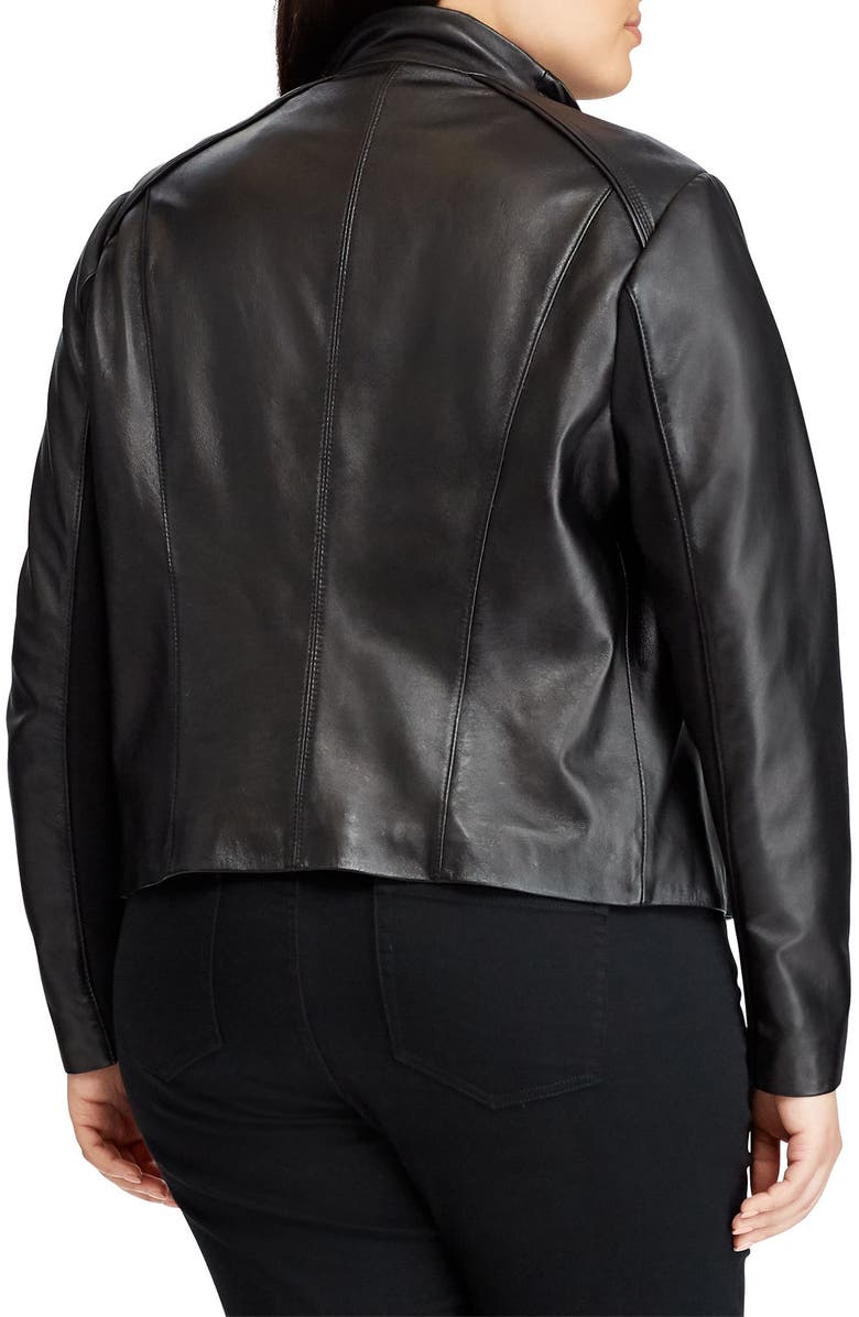 Lauren Ralph Lauren Drape Front Leather Jacket, Alternate, color,
