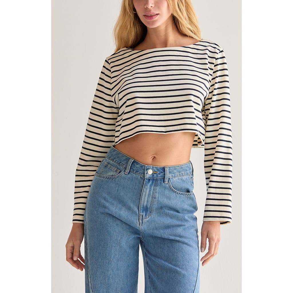 Crescent Striped Boatneck Crop Knit Top In Neutral