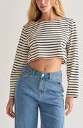 CRESCENT Striped Boatneck Crop Knit Top