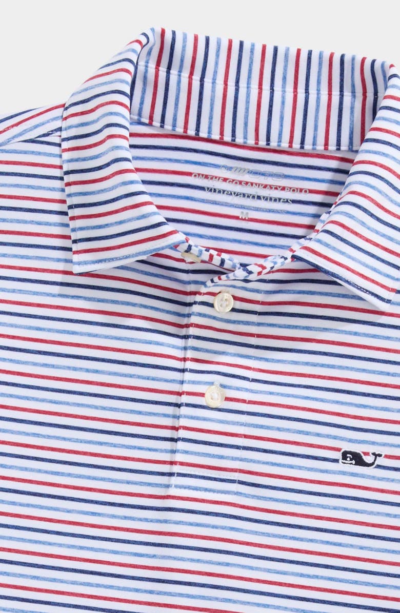 vineyard vines Kids' Stripe Sankaty Performance Polo, Alternate, color, White/ Hull Blu/ Red