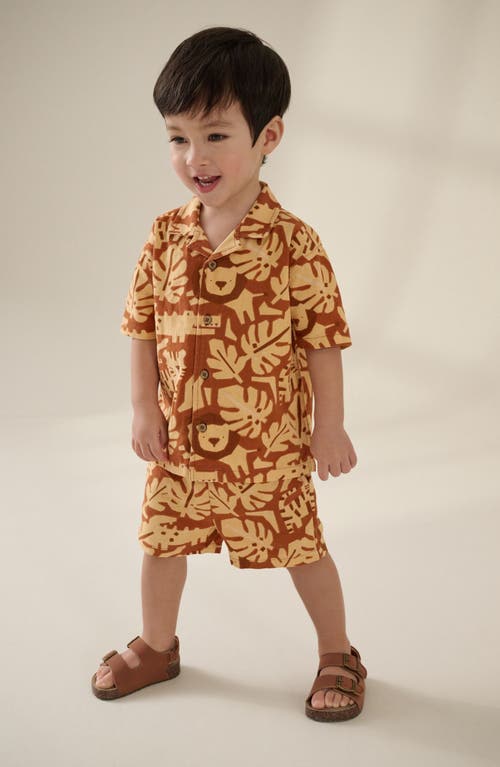 Next Kids' Safari Print Cotton Camp Shirt & Drawstring Shorts Set In Brown