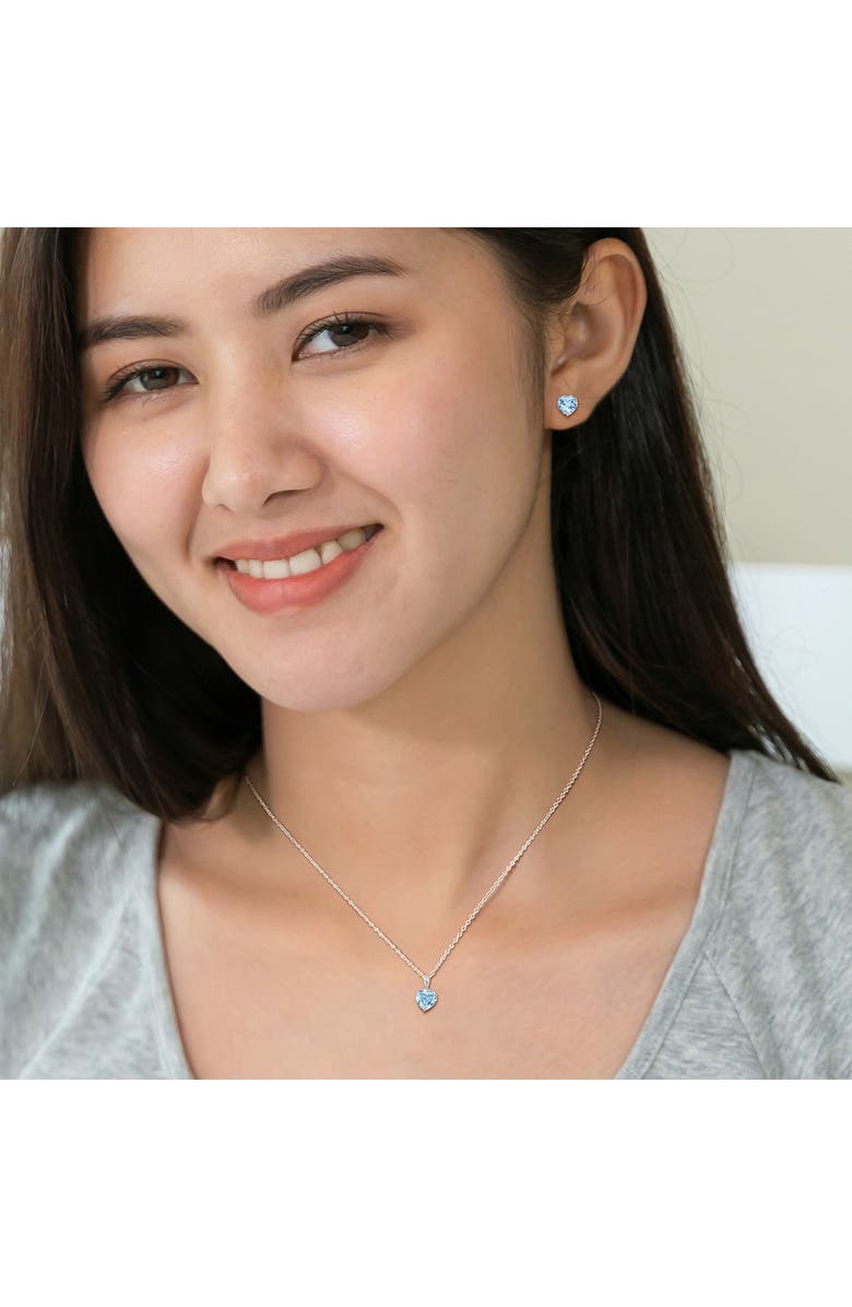 DELMAR Heart Cut Sky Blue Topaz Pendant Necklace & Stud Earrings Set, Alternate, color, Blue