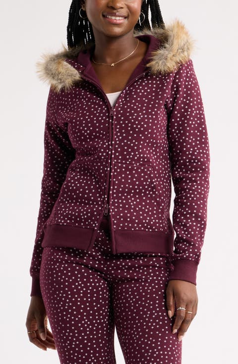 Slim Fit Faux Fur Trim Zip Hoodie