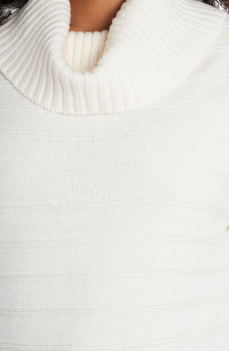 Vince Camuto Textured Stripe Cowl Neck Cotton Blend Sweater, Alternate, color, Antique White