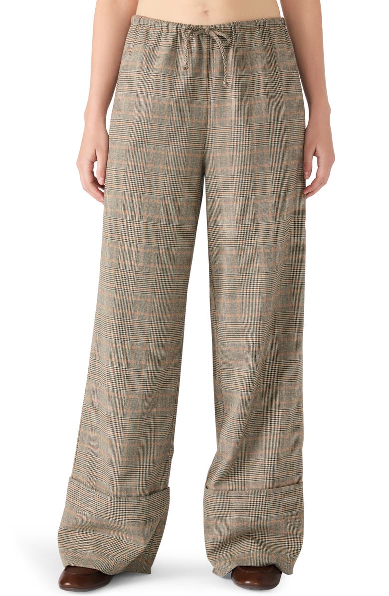 Steve Madden Idra Plaid Wide Leg Drawstring Pants, Main, color, Brown