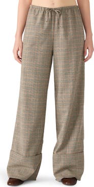 Steve Madden Idra Plaid Wide Leg Drawstring Pants