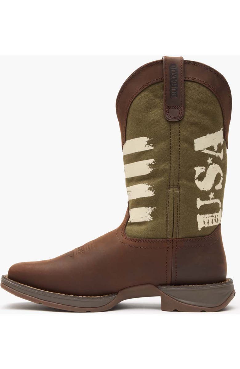 DURANGO Army Green Usa Print Western Boot, Alternate, color, Brown And Army Green