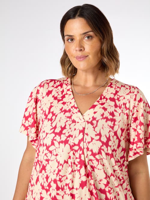 Live Unlimited Floral Print Jersey Pleat Front Top In Multi
