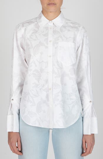 Derek Lam 10 Crosby Wesley Floral Button-up Shirt In White/white
