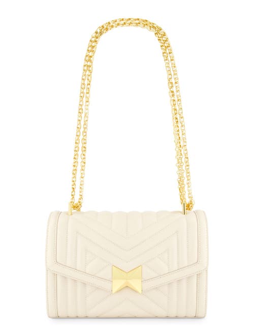 Mac Duggal Gold Chain Quilted Napa Leather Handbag In Ecru