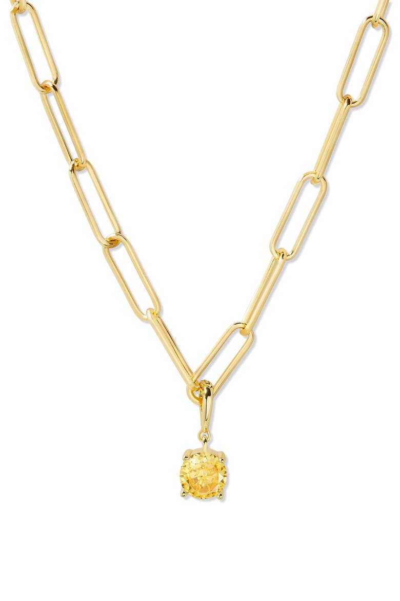 Melrose Birthstone Pendant Paper Clip Chain Necklace, Main, color, GOLD