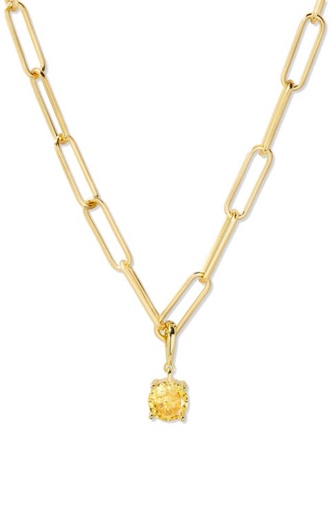 Melrose Birthstone Pendant Paper Clip Chain Necklace