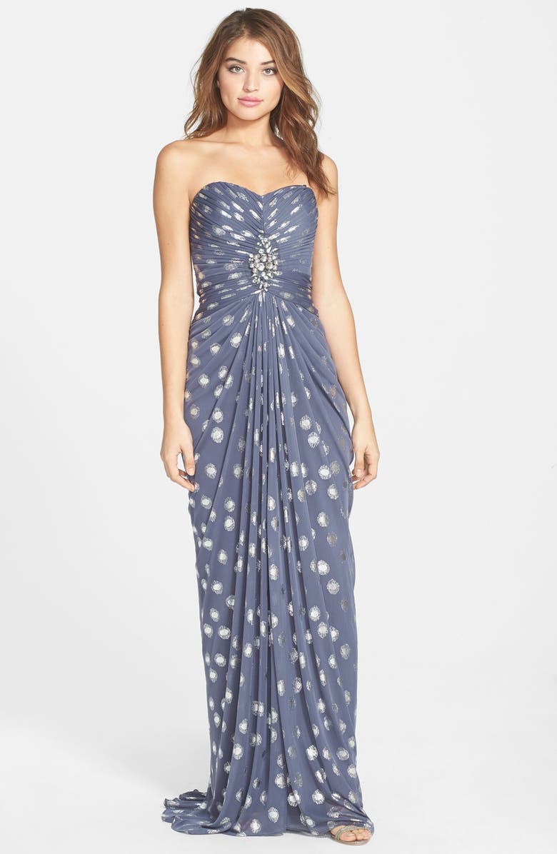 Adrianna Papell Foiled Dot Draped Mesh Dress, Main, color,