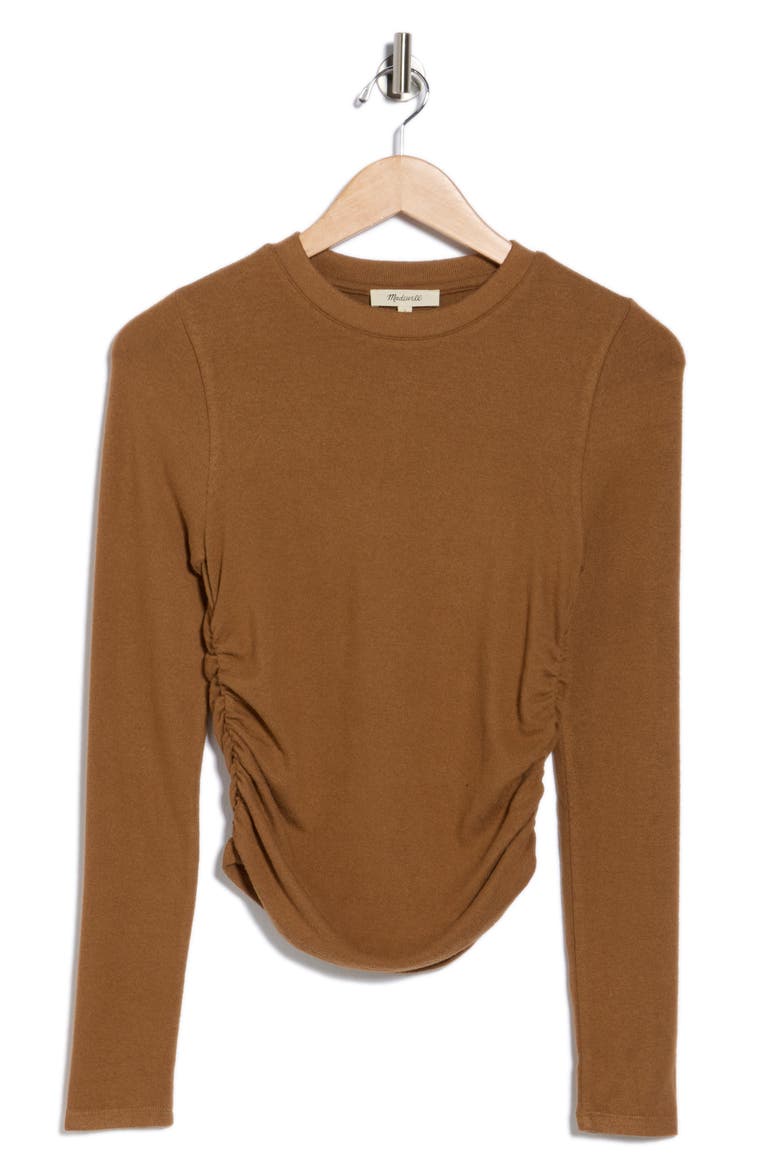 Long Sleeve Ruched Brushed Jersey Top, Alternate, color, PECAN SHELL