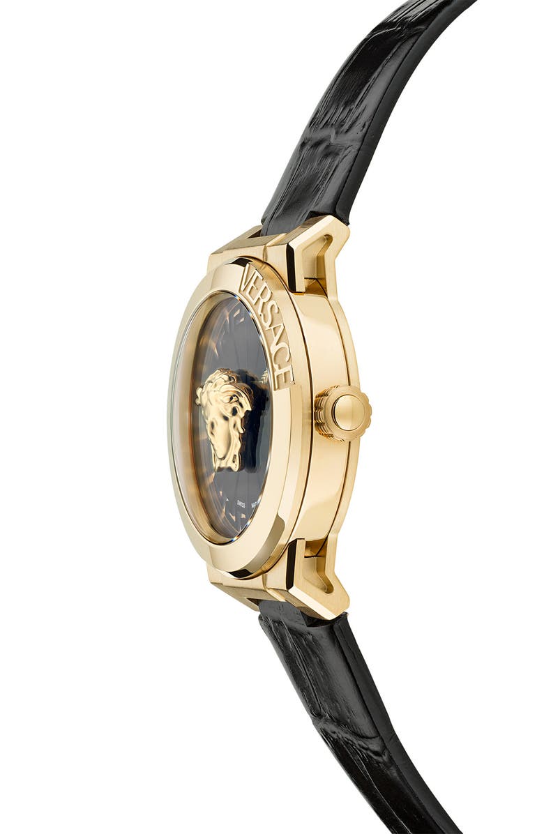 Versace Medusa Infinite Leather Strap Watch, 38mm, Alternate, color, Gold
