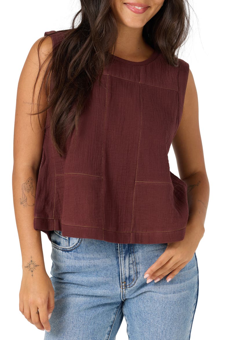 Tasia Cotton Gauze Tank, Alternate, color, CHOCOLATE