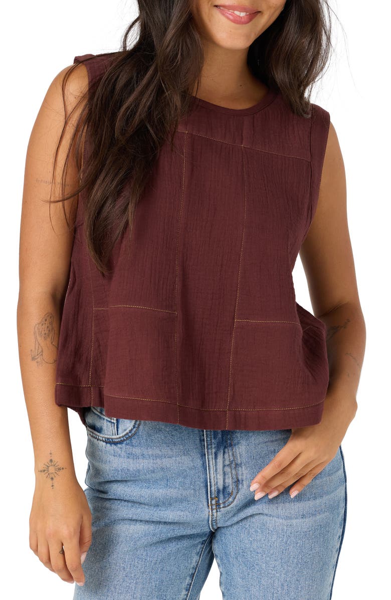 O'Neill Tasia Cotton Gauze Tank, Alternate, color, Chocolate