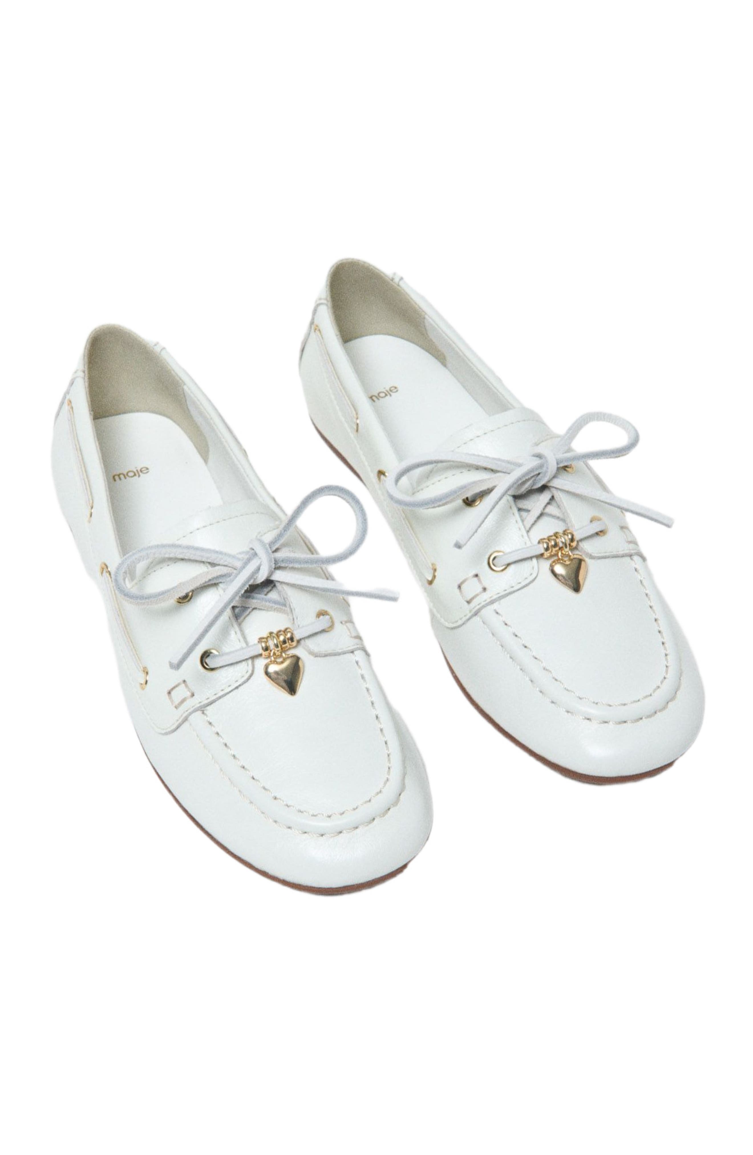 maje Leather boat shoes, Alternate, color, White
