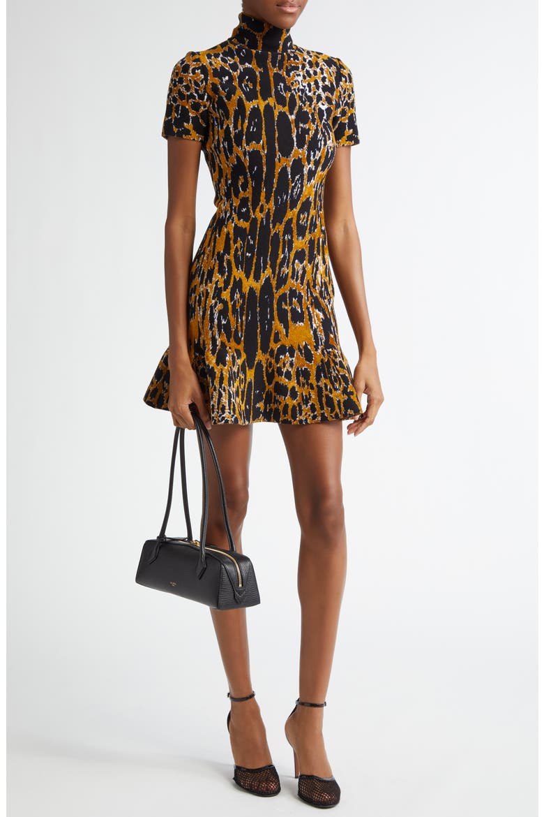 Leopard Jacquard Sweater Dress, Main, color, NOIR/ MULTICOLOR