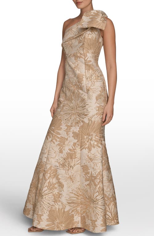 Donna Karan New York Metallic One-shoulder Jacquard Mermaid Gown In Neutral