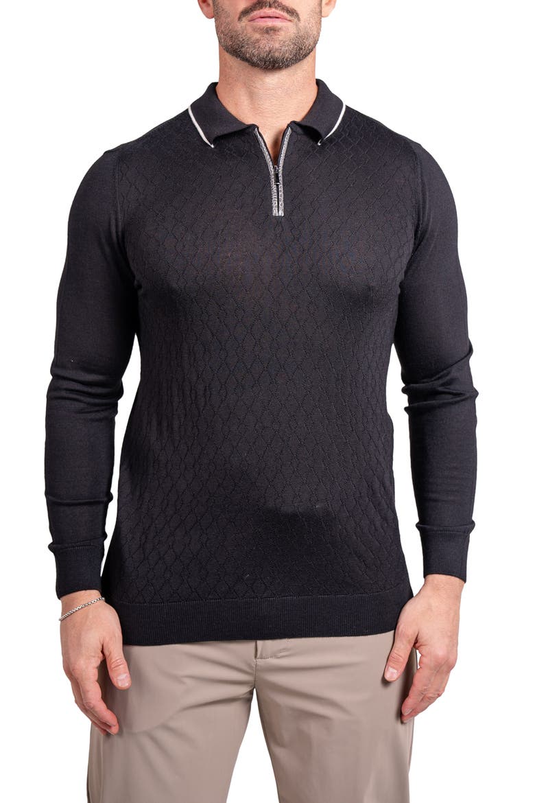 Knitted Passion Merino Wool Quarter Zip Sweater, Main, color, BLACK