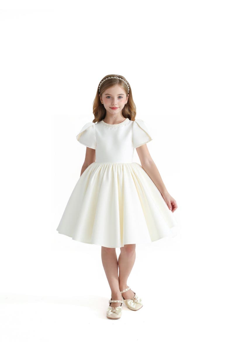 Tulleen Ivory Pearl-Accented Occasion Dress, Main, color, Ivory
