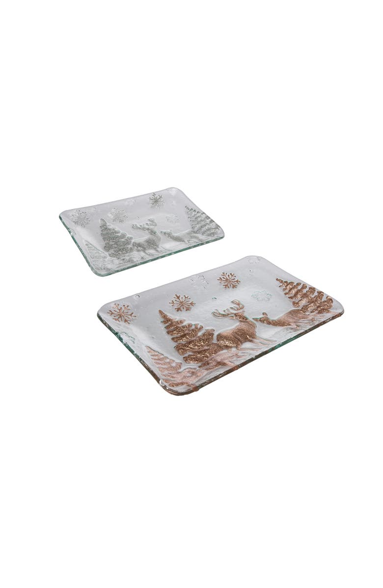 Transpac Multicolor Christmas Winter Landscape Glass Platter Set of 2, Alternate, color, Metallic Silver