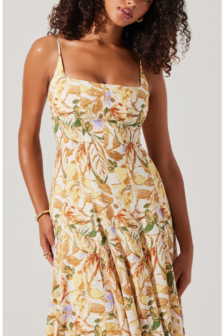 Jaleyah Floral Midi Dress, Alternate, color, MUSTARD GREEN TROPIC