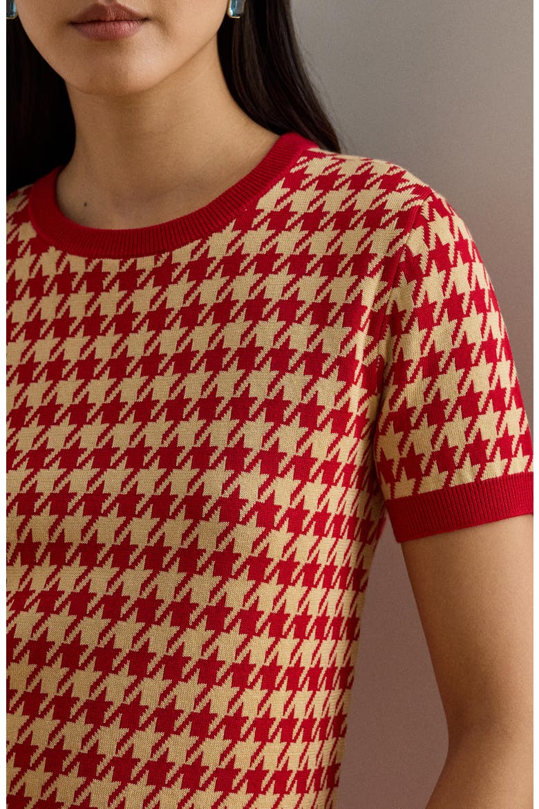 Houndstooth Short Sleeve Sweater, Alternate, color, RED/ TAN
