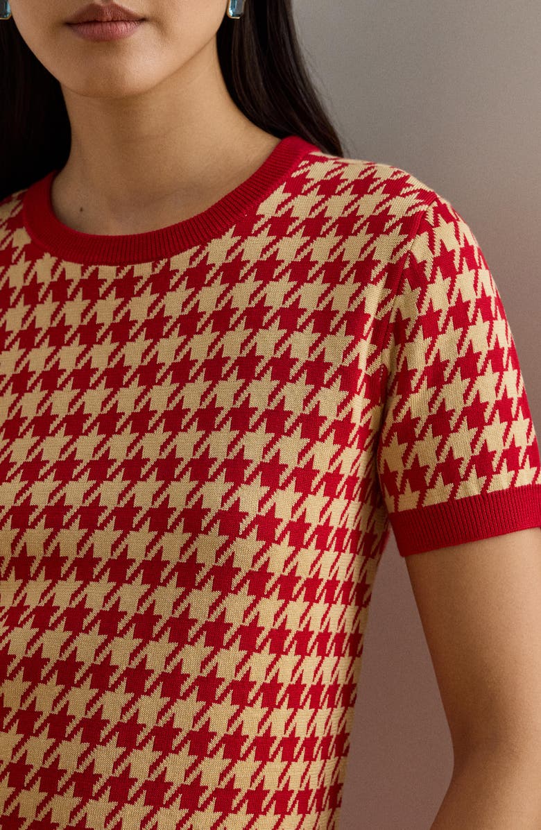 Lauren Ralph Lauren Houndstooth Short Sleeve Sweater, Alternate, color, Red/ Tan