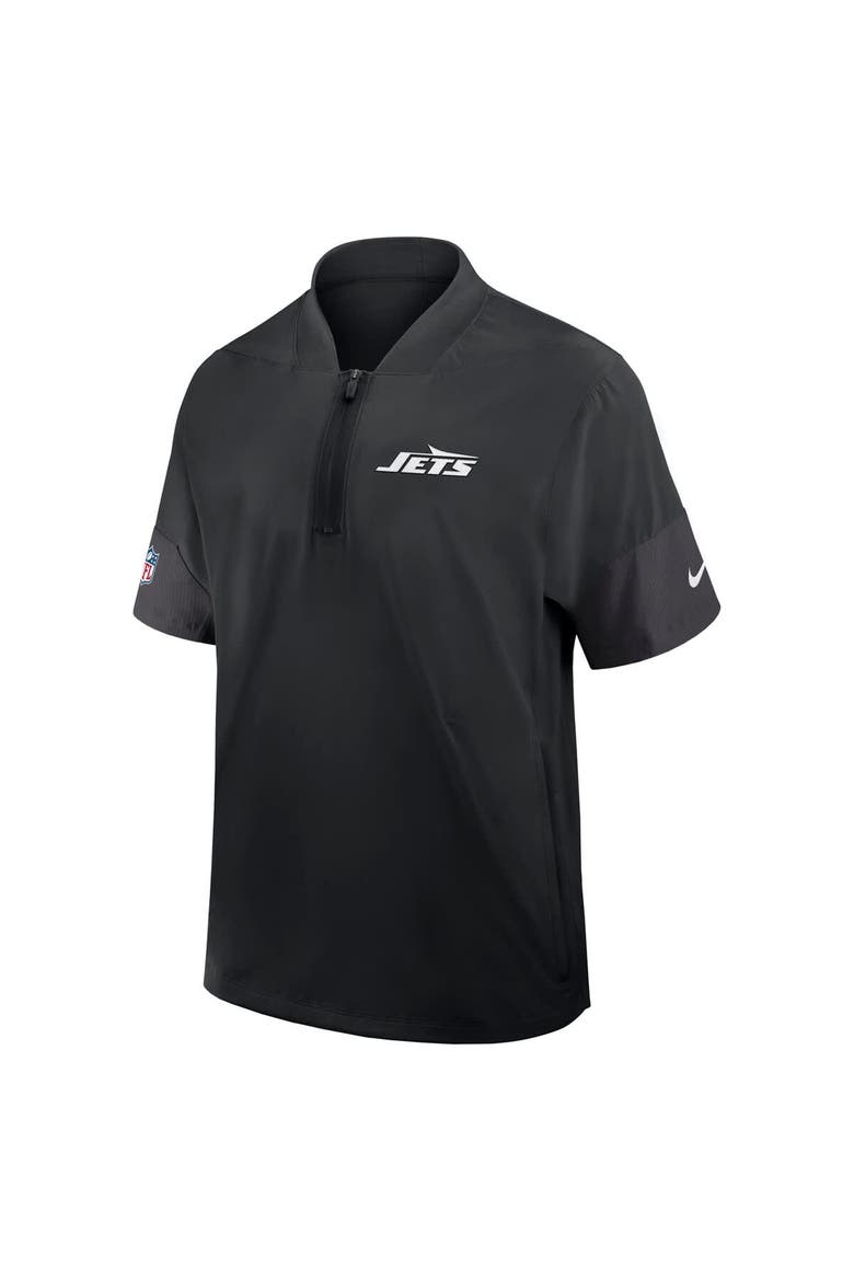 Men's Nike Black New York Jets Sideline Short Sleeve Quarter-Zip Performance Coach Jacket, Alternate, color, Black
