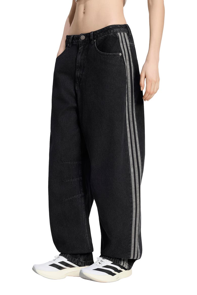 3-Stripes Barrel Leg Jeans, Main, color, TRUE BLACK DENIM
