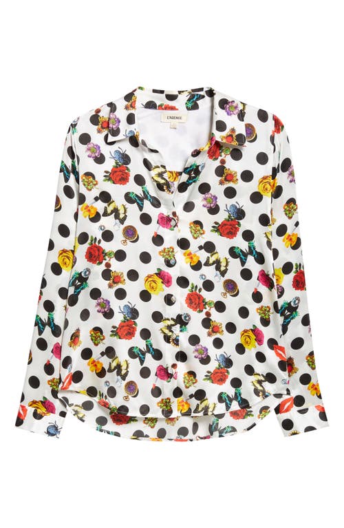 L Agence Tyler Silk Blouse In White Multi Crystal Dot