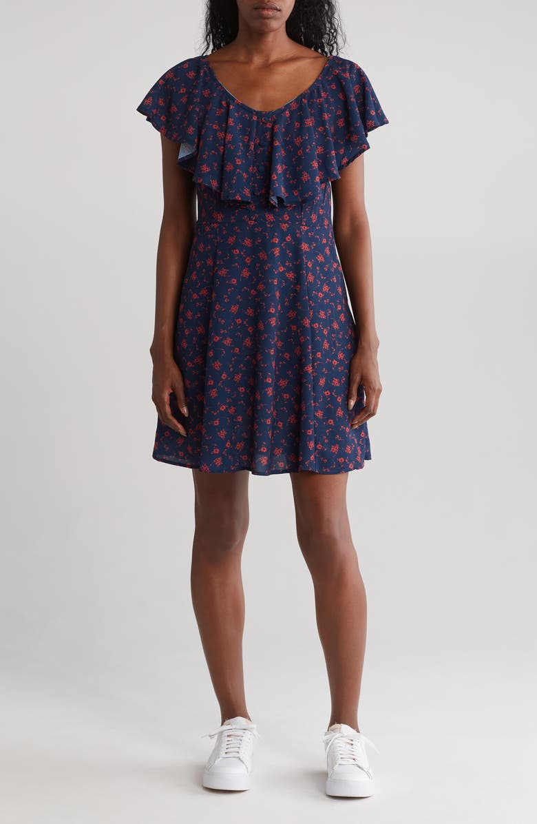 WISHLIST Flutter Sleeve Fit-and-Flare Dress, Main, color, 